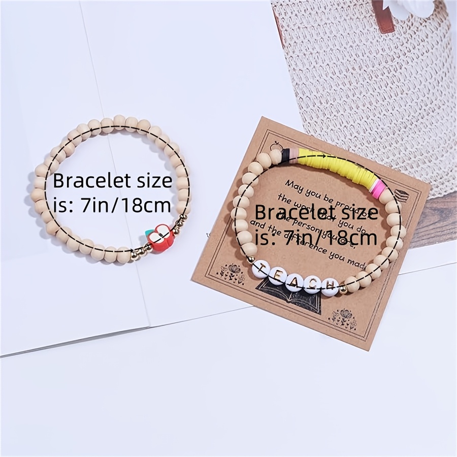 2pcs Boho Style Teacher Appreciation Bracelets Set with Inspirational TEACH Char